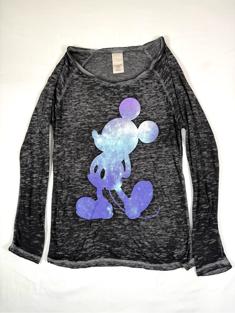 DISNEY Juniors Mickey Mouse Galaxy Burnout Shirt L Cosmic Y2K Retro Whimsigoth